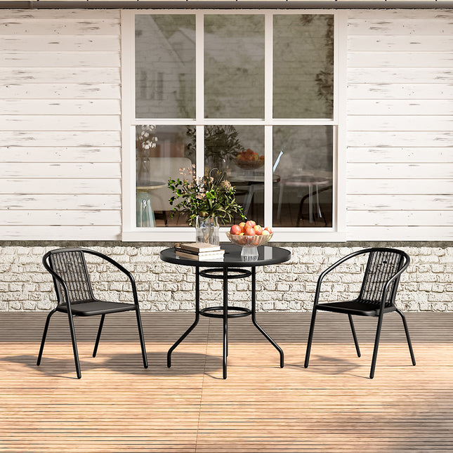 Garden Patio 3-Piece Set Round Glass Umbrella Table with Stackable Chairs