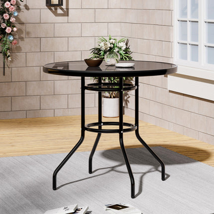 80CM Garden Glass Top Table With Umbrella Hole Round