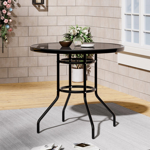 80CM Garden Glass Top Table With Umbrella Hole Round – Bathroom Deco