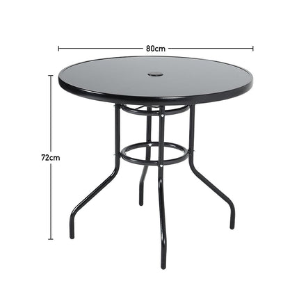 5-Piece Garden Patio Set 80cm Round Glass Umbrella Table and Folding Chairs