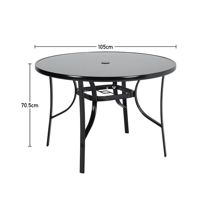 105CM Garden Glass Top Table With Umbrella Hole, Round