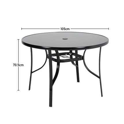 Set of 5 Garden 105CM Patio Glass Umbrella Round Table and Folding Chairs Set