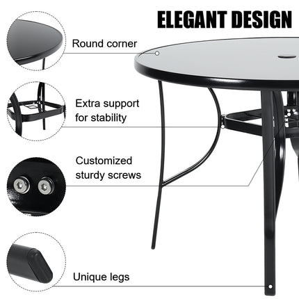 105CM Garden Glass Top Table With Umbrella Hole, Round