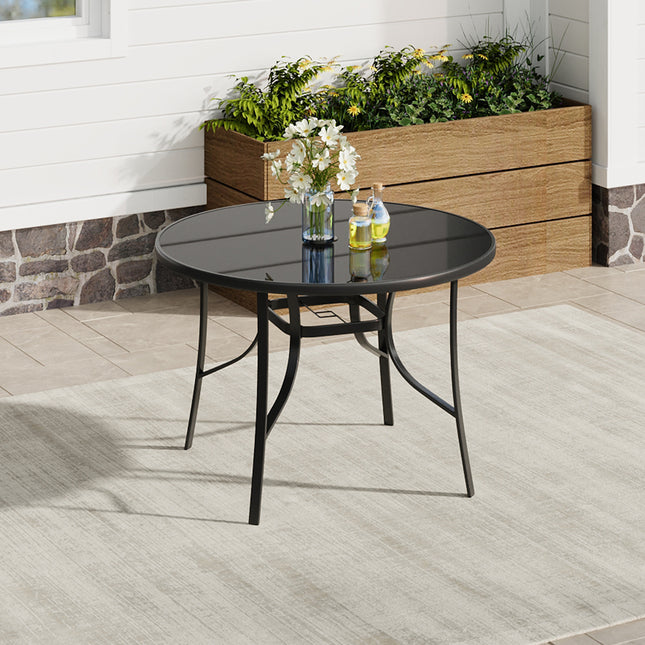 105CM Garden Glass Top Table With Umbrella Hole, Round