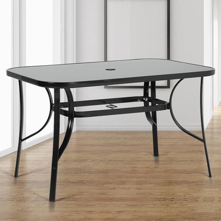 Black Garden Glass Top Rectangle Table With Umbrella Hole 120CM