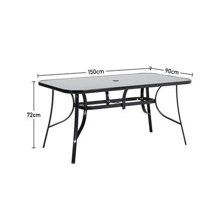 Garden Glass Top Rectangle Table With Umbrella Hole 150CM