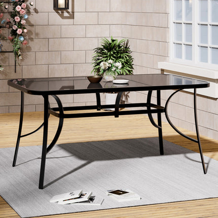 Garden Glass Top Rectangle Table With Umbrella Hole 150CM