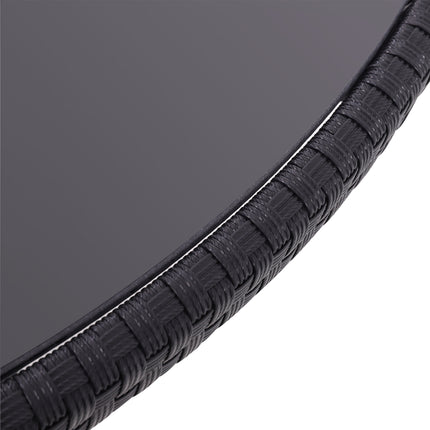 105CM Patio Garden Round Rattan Glass Table With Umbrella Hole Black