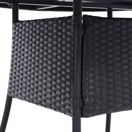 105CM Patio Garden Round Rattan Glass Table With Umbrella Hole Black