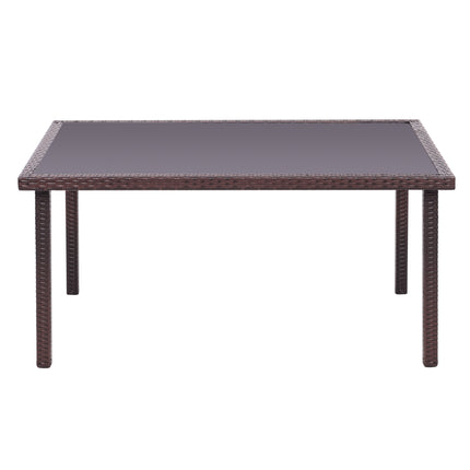 150CM Patio Garden Rectangle Rattan Frame Glass Top Table Brown