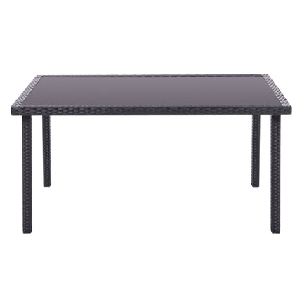 150CM Patio Garden Rectangle Rattan Frame Glass Top Table Black