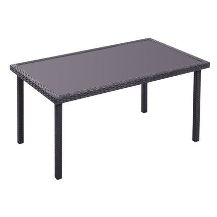 150CM Patio Garden Rectangle Rattan Frame Glass Top Table Black