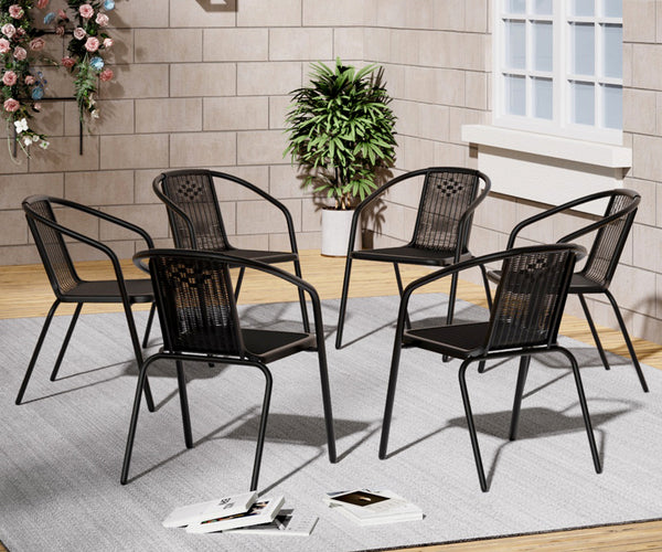 Set 6 Garden Patio Metal Wicker Chairs
