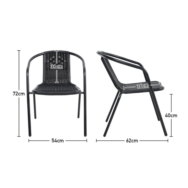 Set of 6 Black Garden Patio Metal Wicker Chairs