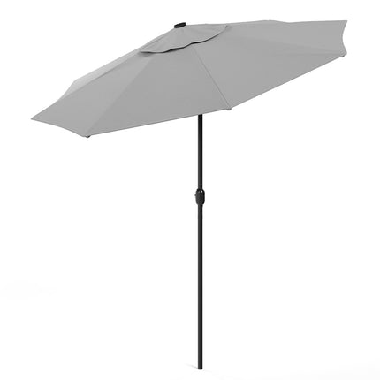 3M Light Grey Large Garden LED Parasol Outdoor Umbrella with Light Sun Shade Crank Tilt with 14KG Round Base