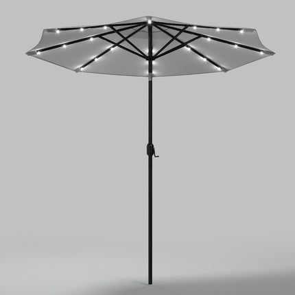 3M Light Grey Large Garden LED Parasol Outdoor Umbrella with Light Sun Shade Crank Tilt with 14KG Round Base