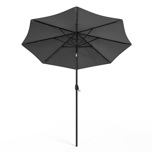 3M Large Garden LED Parasol Outdoor Beach Umbrella with Light Sun Shade Crank Tilt No Base,Dark Grey