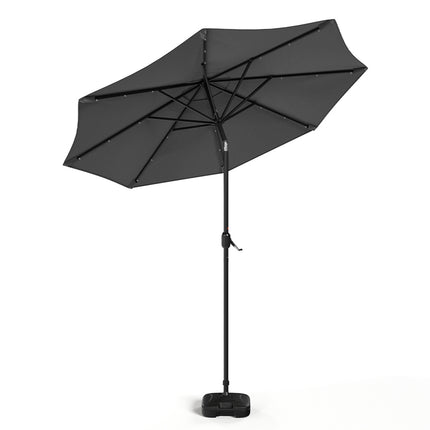 3M Large Garden LED Parasol Outdoor Beach Umbrella with Light Sun Shade Crank Tilt with Square Base, Dark Grey