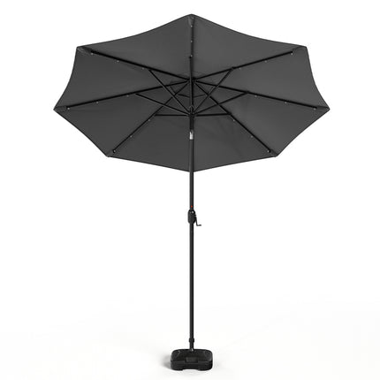 3M Large Garden LED Parasol Outdoor Beach Umbrella with Light Sun Shade Crank Tilt with Square Base, Dark Grey
