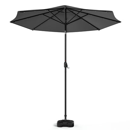 3M Large Garden LED Parasol Outdoor Beach Umbrella with Light Sun Shade Crank Tilt with Square Base, Dark Grey