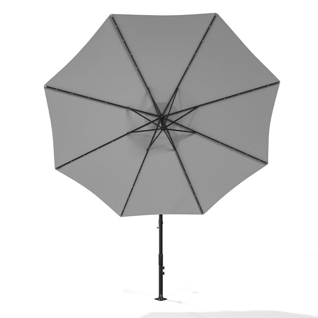 3M Large Garden Hanging LED Parasol Cantilever Sun Shade Banana Umbrella No Base, Light Grey
