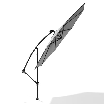 3M Large Garden Hanging LED Parasol Cantilever Sun Shade Banana Umbrella No Base, Light Grey