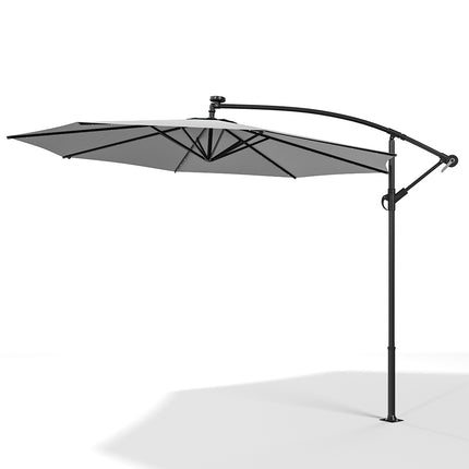 3M Large Garden Hanging LED Parasol Cantilever Sun Shade Banana Umbrella No Base, Light Grey