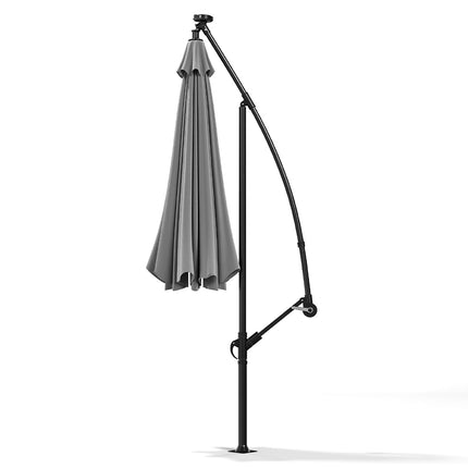 3M Large Garden Hanging LED Parasol Cantilever Sun Shade Banana Umbrella No Base, Light Grey