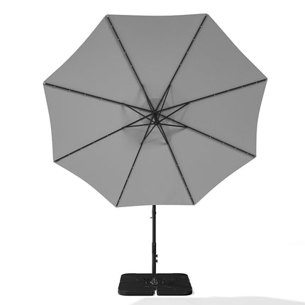3M Large Garden Hanging LED Parasol Cantilever Sun Shade Banana Umbrella with Petal Base, Light Grey