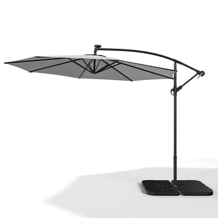 3M Large Garden Hanging LED Parasol Cantilever Sun Shade Banana Umbrella with Petal Base, Light Grey