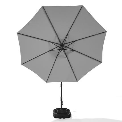 3M Large Garden Hanging LED Parasol Cantilever Sun Shade Banana Umbrella with Rectangular Base, Light Grey