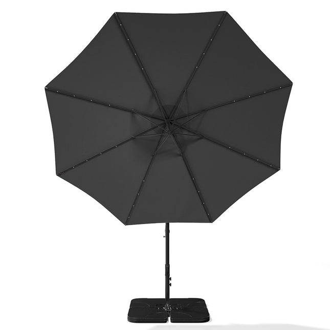 3M Large Garden Hanging LED Parasol Cantilever Sun Shade Banana Umbrella with Petal Base, Dark Grey