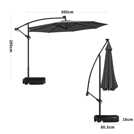 3M Outdoor 32 LED Lighted Patio Umbrella with Crank Lift System with Rectangular Base