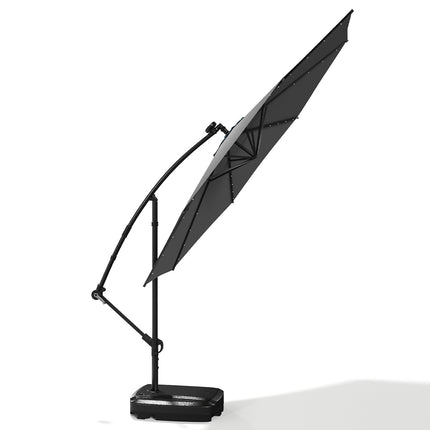 3M Outdoor 32 LED Lighted Patio Umbrella with Crank Lift System with Rectangular Base