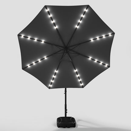 3M Outdoor 32 LED Lighted Patio Umbrella with Crank Lift System with Rectangular Base