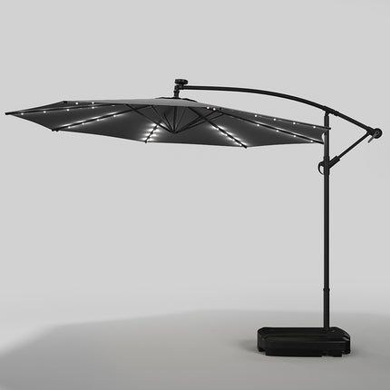 3M Outdoor 32 LED Lighted Patio Umbrella with Crank Lift System with Rectangular Base