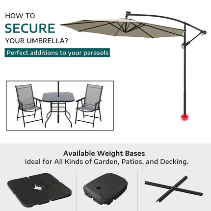3M Large Garden Hanging LED Parasol Cantilever Sun Shade Banana Umbrella with Rectangular Base, Beige