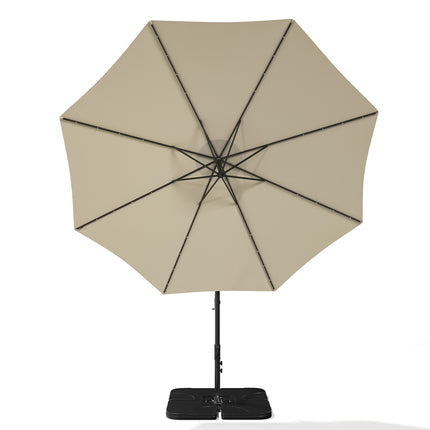 3M Large Garden Hanging LED Parasol Cantilever Sun Shade Banana Umbrella with Rectangular Base, Beige