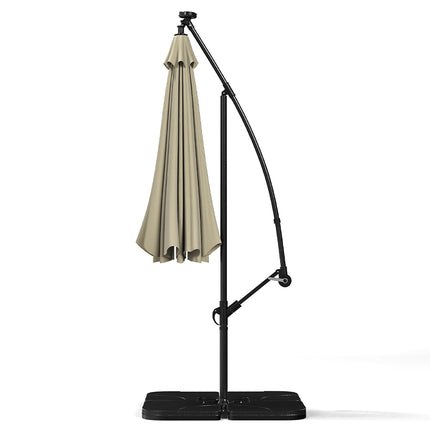 3M Large Garden Hanging LED Parasol Cantilever Sun Shade Banana Umbrella with Rectangular Base, Beige