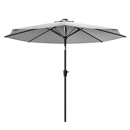 3M Light Grey Large Garden LED Parasol Outdoor Beach Umbrella with Light Sun Shade Crank Tilt No Base