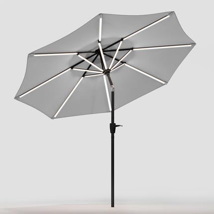 3M Light Grey Large Garden LED Parasol Outdoor Beach Umbrella with Light Sun Shade Crank Tilt No Base