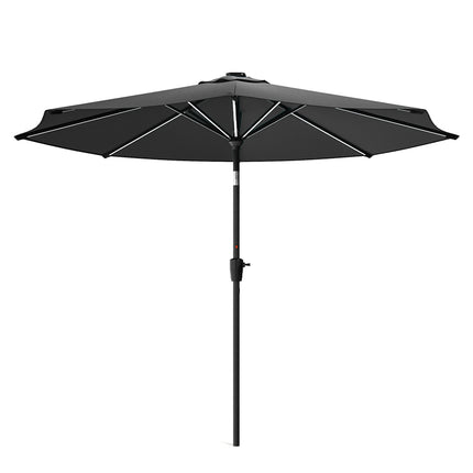 3M Large Garden LED Parasol Outdoor Beach Umbrella with Light Sun Shade Crank Tilt No Base, Gark Grey