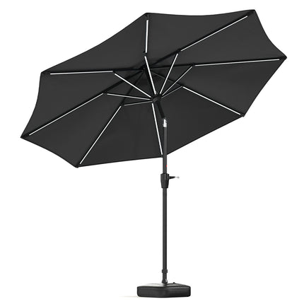 3M Large Garden LED Parasol Outdoor Beach Umbrella with Light Sun Shade Crank Tilt with Square Base, Gark Grey