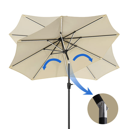 3M Large Garden LED Parasol Outdoor Beach Umbrella with Light Sun Shade Crank Tilt with 10KG Round Base, Beige