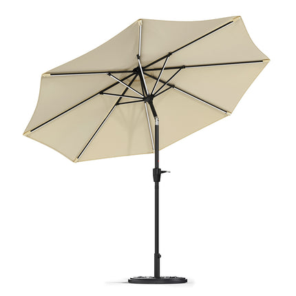3M Large Garden LED Parasol Outdoor Beach Umbrella with Light Sun Shade Crank Tilt with 10KG Round Base, Beige