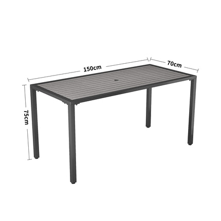 Grey 150cm Rectangular Outdoor Dining Table with Parasol Hole
