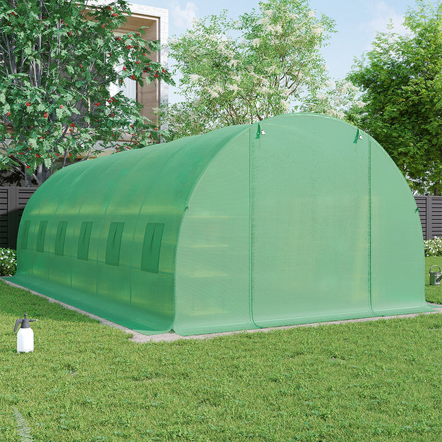 Green 6M Outdoor Tunnel Greenhouse with Steel Frame