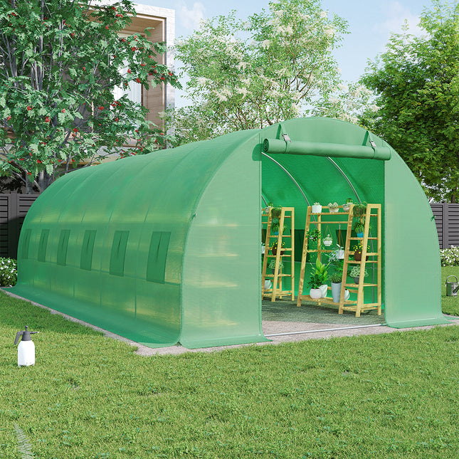 Green 6M Outdoor Tunnel Greenhouse with Steel Frame