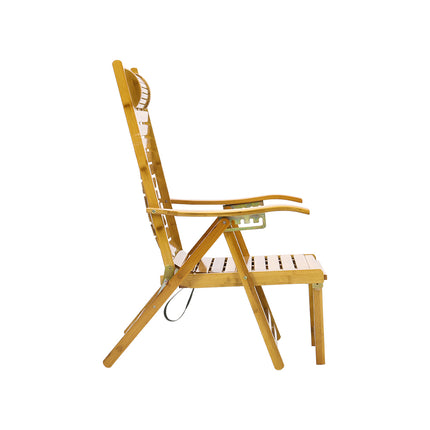 Bamboo Foldable Recliner Lounge Chair with Footrest with Retractable Footrest