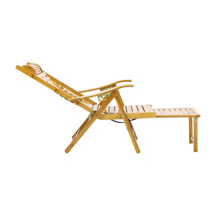 Bamboo Foldable Recliner Lounge Chair with Footrest with Retractable Footrest
